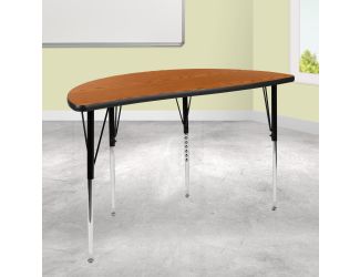 47.5" Half Circle Wave Collaborative Oak Adjustable Height Activity Table