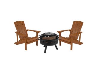 3pc Charlestown Adirondack Chair & Fire Pit Set: Teak