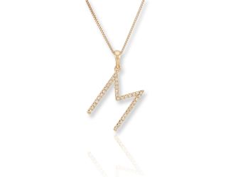 PARIKHS Diamond Initial 'M' Pendant Necklace in 18k Yellow Gold over Sterling Silver 0.10ct IJK-I2