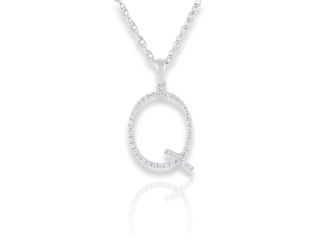 PARIKHS Diamond Initial 'Q' Pendant Necklace in 18k White Gold over Sterling Silver 0.10ct IJK-I2