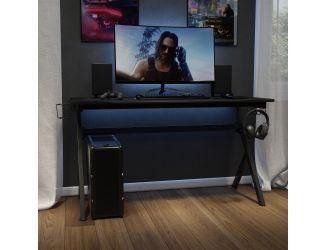 55" Black Computer Gaming Desk - Headphone Holder - Cable Management - Mouse Pad