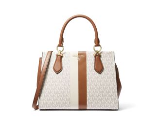 Marilyn Medium Logo Stripe Satchel - Vanilla/Luggage