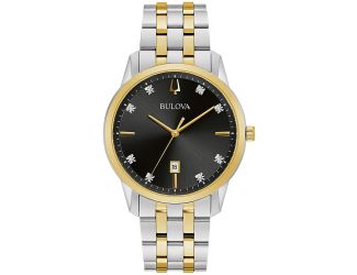 Mens Sutton Silver & Gold Crystal Stainless Steel Watch Black Dial