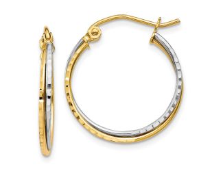 14K Yellow and White Gold Diamond Cut Twisted Hoop Earrings