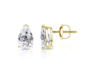 Bright White Pristine Pear Lab Grown Diamond Screwback Stud in 14K Yellow Gold 1.20ct, GH, VS