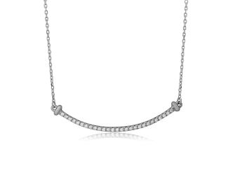 PARIKHS Rhodium Plated CZ Curve Line Necklace in 925 Sterling Silver