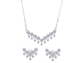 PARIKHS Rhodium Plated V Arrows Necklace-Earring Set with CZ in 925 Sterling Silver