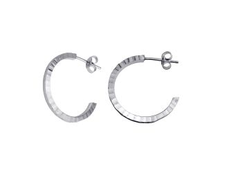 PARIKHS Rhodium Plated Diamond Cut Semi Hoop Earring in 925 Sterling Silver - 25MM