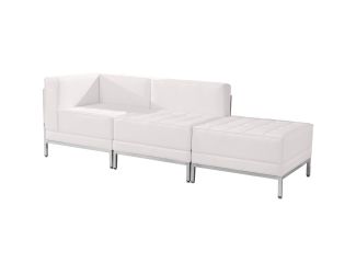 White LeatherSoft 3 Piece Modular Chair & Ottoman Set w/Taut Back &Seat