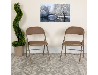 Double Braced Beige Vinyl Folding Chair - Commercial and Event Folding Chairs