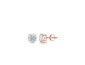 Bright White Round Lab Grown Diamond Screwback Stud in 14K Rose Gold 0.07ct, Color-FG, Clarity-VS