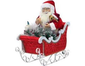 28-In. Santa Claus in his Sleigh with Teddy Bear, Toy Sack, Music, Lights, and Motion, Christmas Ani