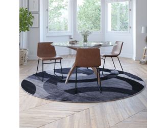 Modern Round Geometric Design Area Rug in Black, Gray, and White - 8' x 8'