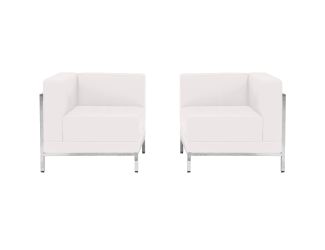White LeatherSoft 2 Piece Modular Corner Chair Set with Taut Back and Seat