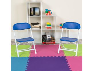 Kids Blue Plastic Folding Chair with Textured Seat - Preschool Seating