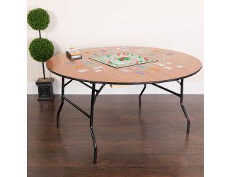 5-Foot Round Wood Folding Banquet Table with Clear Coated Finished Top