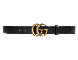 Leather Belt w/Double G Buckle Unisex Size 33.47