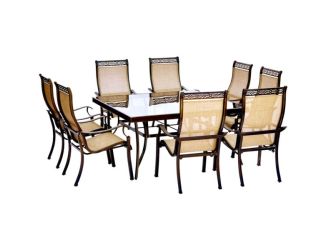 Monaco 9-Piece Dining Set with 60 In. Square Glass-top Table and Eight Stationary Dining Chairs