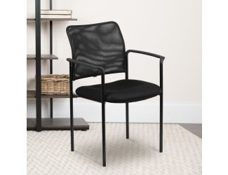 Comfort Black Mesh Stackable Steel Side Chair with Arms - Reception Seating