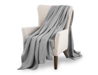 Tencel Oversized Cotton & Satin Trim Throw Blanket Gray