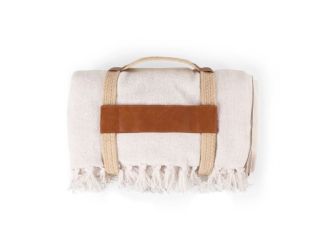 Montecito Cotton Blanket - White & Taupe