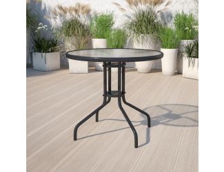 31.5" Round Tempered Glass Metal Table with Smooth Ripple Design Top