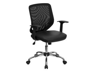 Mid-Back Black Mesh Tapered Back Swivel Task Office Chair with LeatherSoft Seat