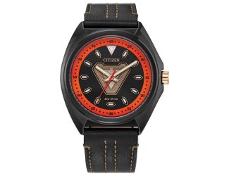 Mens Marvel Tony Stark Leather Strap watch, Black dial