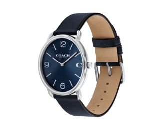 Men's Elliot Navy Leather Strap Watch Navy Dial