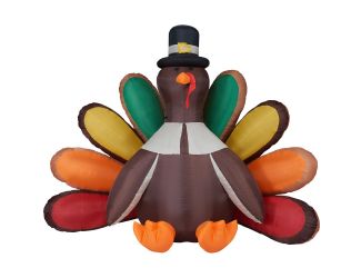 8-Ft. Wide Turkey Blow-Up Inflatable w/ Lights, Festive Party Decor for Thanksgiving, Harvest Celebr