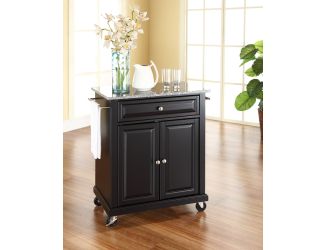Solid Granite Top Portable Kitchen Cart in Black Finish
