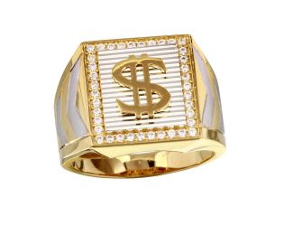 PARIKHS Men's Two Toned Dollar Sign Ring with CZ in 925 Sterling Silver - Size-10