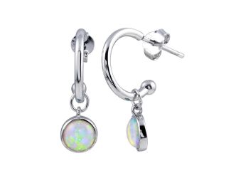 PARIKHS Rhodium Plated Semi Hoop Dangling Pink Opal Earring in 925 Sterling Silver