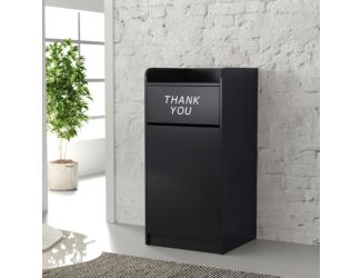 Wood Tray Top Receptacle in Black - Commercial Grade Push Door Trash Can