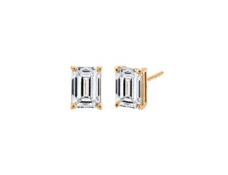 Lab-Grown Emerald Stud Earrings 14K Size 1.5 CT