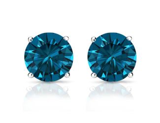 PARIKHS Blue Round AA Quality Diamond Stud in 10k White Gold 0.05ct