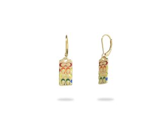 Rainbow Quilted C Tag Drop Earrings