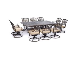 Traditions 11-Piece Dining Set in Tan with Ten Swivel Rockers and an Extra-Long Dining Table