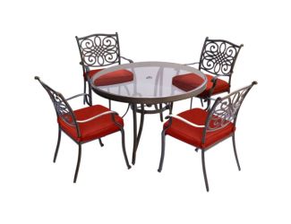 Traditions 5-Piece Dining Set in Red with 47 in. Glass-top Table
