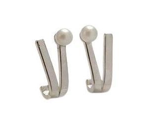 Latonia Cabella created Sterling Silver "V" shaped earrings topped with a singular Freshwater Pearl.