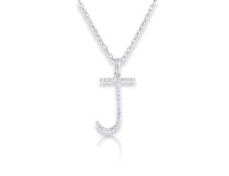 PARIKHS Diamond Initial 'J' Pendant Necklace in 18k White Gold over Sterling Silver 0.10ct IJK-I2