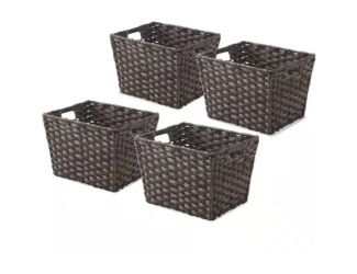 Set of 4 Split Rattique Totes in Driftwood,11.5 L x 9.5 W x 7.5 H inches