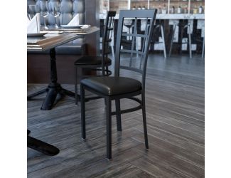 Black Window Back Metal Restaurant Chair - Black Vinyl Seat