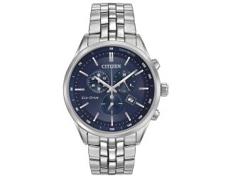 Men's Chronograph Eco-Drive Watch, SS with Blue Dial