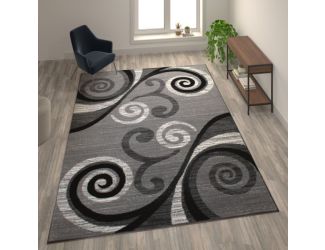 Modern Distressed Swirl Abstract Style Indoor Area Rug in Grey - 8' x 10'