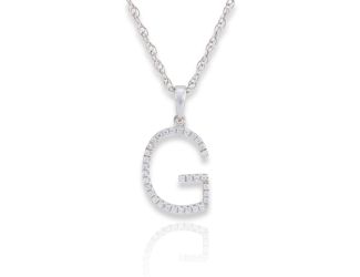 PARIKHS Diamond Initial 'G' Pendant Necklace in 18k White Gold over Sterling Silver 0.10ct IJK-I2