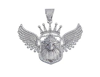 PARIKHS Rhodium Plated Crowned Eagle Hip Hop Pendant with chain in 925 Sterling Silver