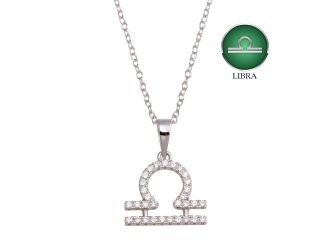 PARIKHS Rhodium Plated Libra CZ Zodiac Sign Necklace in 925 Sterling Silver