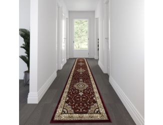 Medallion Motif Traditional Persian Style Olefin  Area Rug in Burgundy - 3 x 15
