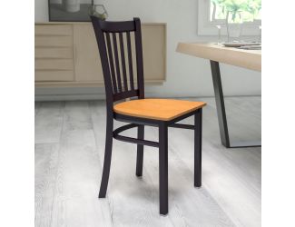 Black Vertical Back Metal Restaurant Chair - Natural Wood Seat